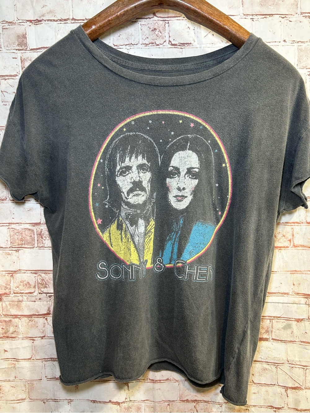 Midnight Rider Vintage Inspired Concert Band Tee Sonny & Cher Graphic Charcoal - Picture 2 of 7